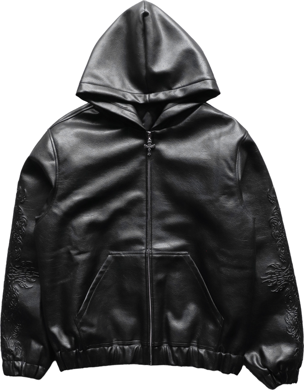 INFERNAL LEATHER ZIP UP BLACK