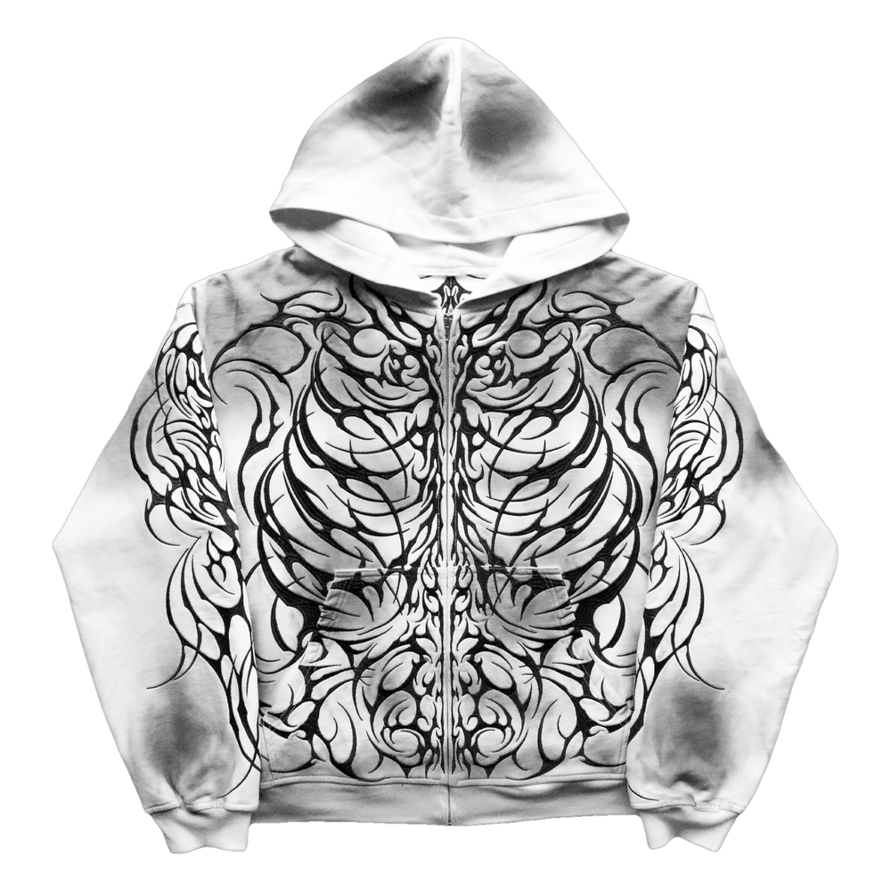 SKELETON EMBROIDERED ZIP UP WHITE