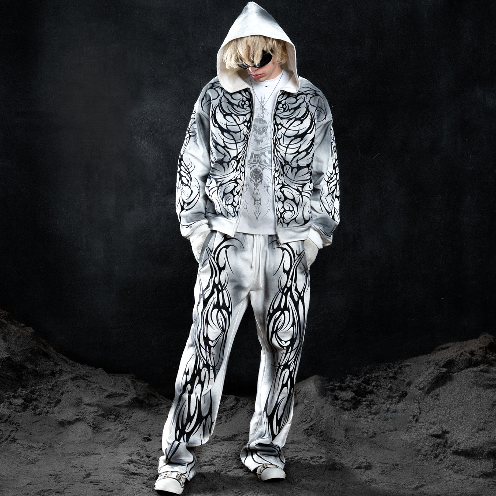 SKELETON EMBROIDERED ZIP UP WHITE