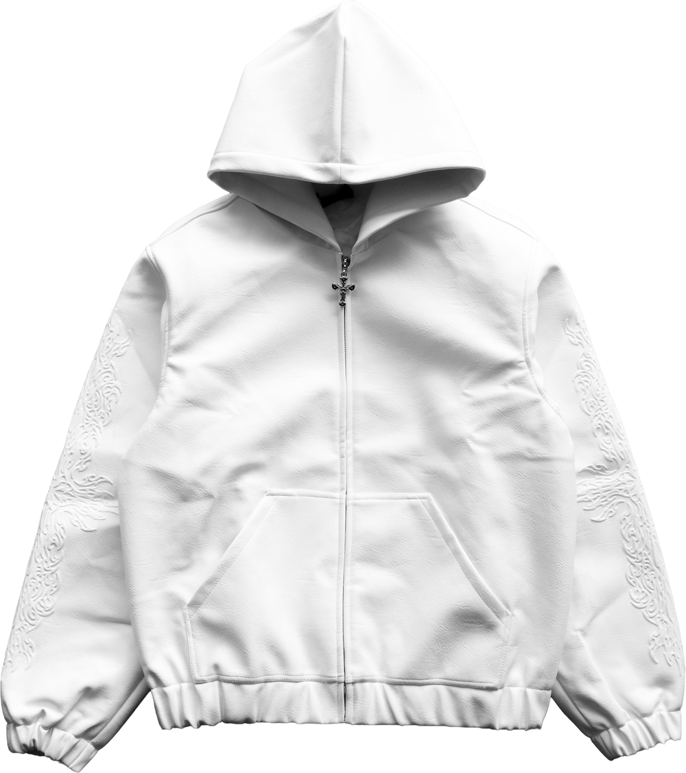 INFERNAL LEATHER ZIP UP WHITE