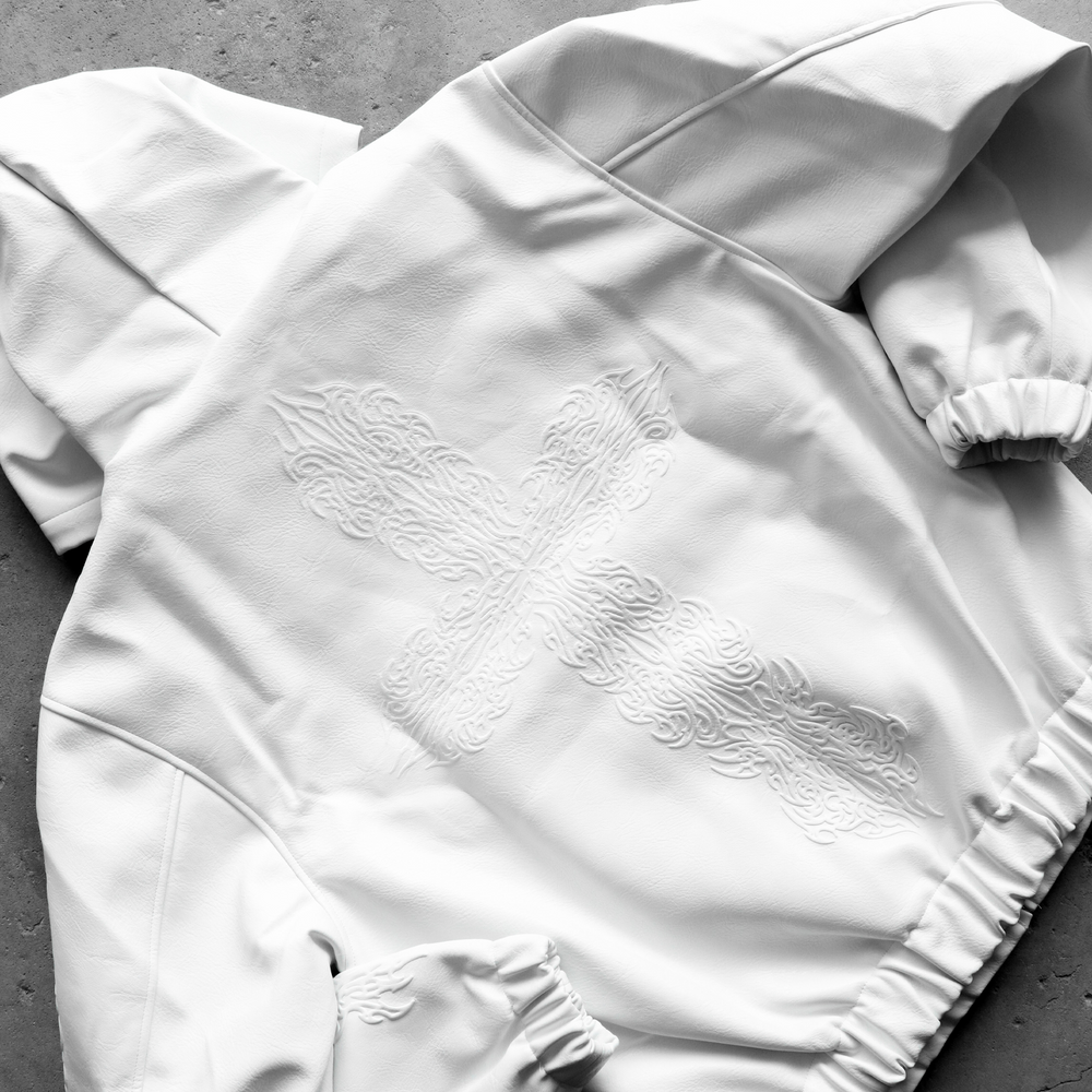 INFERNAL LEATHER ZIP UP WHITE