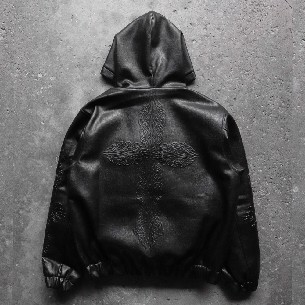 INFERNAL LEATHER ZIP UP BLACK