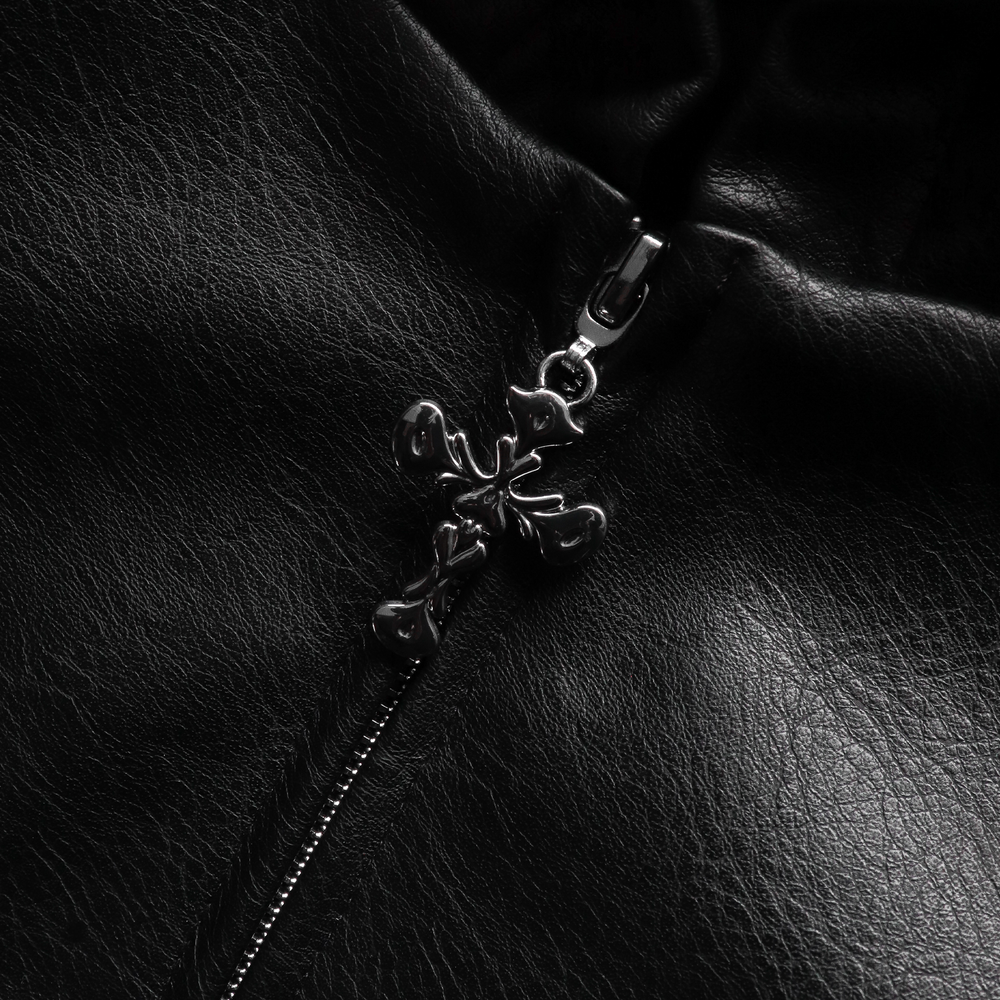 INFERNAL LEATHER ZIP UP BLACK