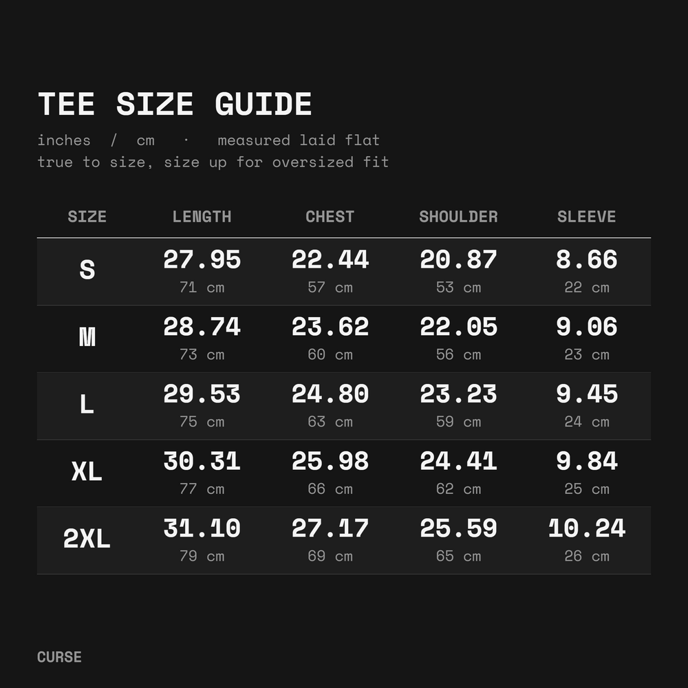 Tee size guide